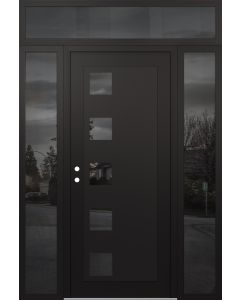 Diamond C5 68" x 96" black/black mirrored Glass Panel black RHI with 2 Sidelites and Transom mirrored Glass