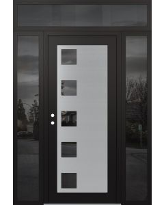 Diamond C5 64" x 96" black/black mirrored Glass Panel stainless steel RHI with 2 Sidelites and Transom mirrored Glass