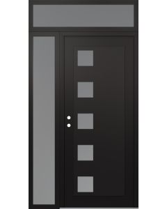 Diamond C5 50" x 96" black/white frosted Glass Panel black RHI with Sidelite and Transom frosted Glass