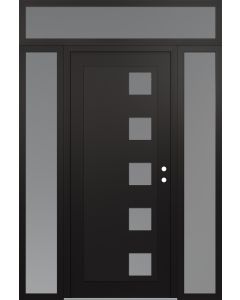 Diamond C5 64" x 96" black/white frosted Glass Panel black LHI with 2 Sidelites and Transom frosted Glass