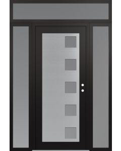 Diamond C5 60" x 96" black/white frosted Glass Panel stainless steel LHI with 2 Sidelites and Transom frosted Glass