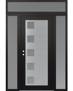 Diamond C5 64" x 96" black/white frosted Glass Panel stainless steel RHI with 2 Sidelites and Transom frosted Glass