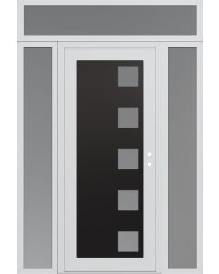 Diamond C5 64" x 96" white/white frosted Glass Panel black LHI with 2 Sidelites and Transom frosted Glass