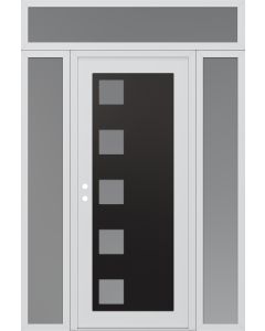 Diamond C5 64" x 96" white/white frosted Glass Panel black RHI with 2 Sidelites and Transom frosted Glass