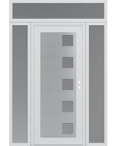 Diamond C5 64" x 96" white/white frosted Glass Panel stainless steel LHI with 2 Sidelites and Transom frosted Glass