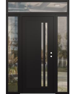 Diamond C6 60" x 96" black/black clear Glass Panel black LHI with 2 Sidelites and Transom clear Glass