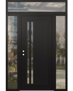 Diamond C6 60" x 96" black/black clear Glass Panel black RHI with 2 Sidelites and Transom clear Glass