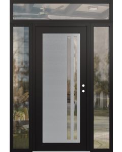 Diamond C6 60" x 96" black/black clear Glass Panel stainless steel LHI with 2 Sidelites and Transom clear Glass