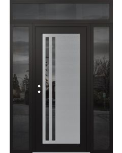 Diamond C6 64" x 96" black/black mirrored Glass Panel stainless steel RHI with 2 Sidelites and Transom mirrored Glass