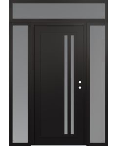 Diamond C6 64" x 96" black/white frosted Glass Panel black LHI with 2 Sidelites and Transom frosted Glass
