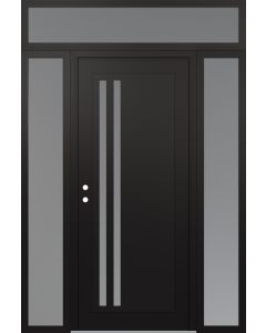 Diamond C6 60" x 96" black/white frosted Glass Panel black RHI with 2 Sidelites and Transom frosted Glass