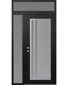 Diamond C6 48" x 96" black/white frosted Glass Panel stainless steel RHI with Sidelite and Transom frosted Glass