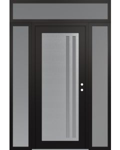 Diamond C6 60" x 96" black/white frosted Glass Panel stainless steel LHI with 2 Sidelites and Transom frosted Glass