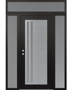 Diamond C6 64" x 96" black/white frosted Glass Panel stainless steel RHI with 2 Sidelites and Transom frosted Glass