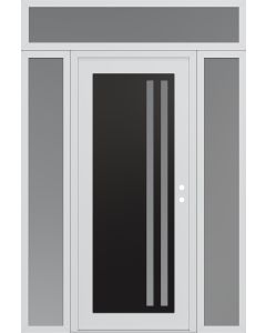 Diamond C6 64" x 96" white/white frosted Glass Panel black LHI with 2 Sidelites and Transom frosted Glass
