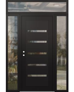 Diamond C7 60" x 96" black/black clear Glass Panel black RHI with 2 Sidelites and Transom clear Glass