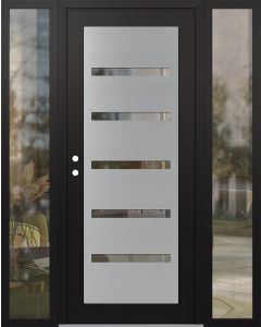 Diamond C7 64" x 80" black/black clear Glass Panel stainless steel RHI with 2 Sidelites clear Glass