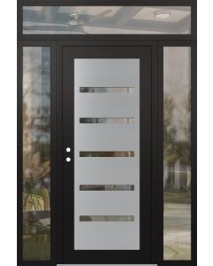 Diamond C7 60" x 96" black/black clear Glass Panel stainless steel RHI with 2 Sidelites and Transom clear Glass
