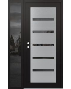 Diamond C7 52" x 80" black/black mirrored Glass Panel stainless steel RHI with Sidelite mirrored Glass