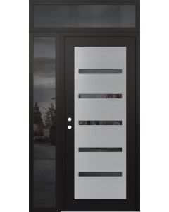 Diamond C7 52" x 96" black/black mirrored Glass Panel stainless steel RHI with Sidelite and Transom mirrored Glass