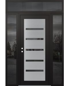 Diamond C7 60" x 96" black/black mirrored Glass Panel stainless steel RHI with 2 Sidelites and Transom mirrored Glass