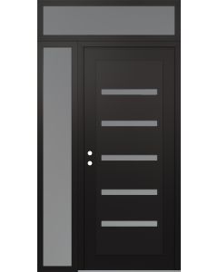 Diamond C7 50" x 96" black/white frosted Glass Panel black RHI with Sidelite and Transom frosted Glass