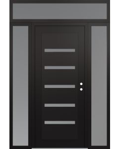 Diamond C7 64" x 96" black/white frosted Glass Panel black LHI with 2 Sidelites and Transom frosted Glass