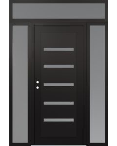 Diamond C7 60" x 96" black/white frosted Glass Panel black RHI with 2 Sidelites and Transom frosted Glass