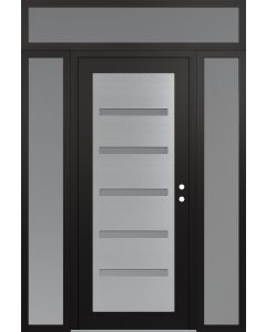 Diamond C7 64" x 96" black/white frosted Glass Panel stainless steel LHI with 2 Sidelites and Transom frosted Glass