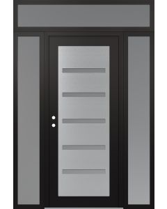 Diamond C7 64" x 96" black/white frosted Glass Panel stainless steel RHI with 2 Sidelites and Transom frosted Glass