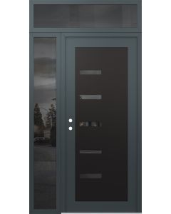 Diamond C8 50" x 96" anthracite/anthracite mirrored Glass Panel black RHI with Sidelite and Transom mirrored Glass