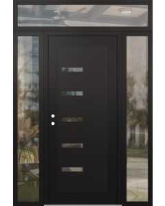 Diamond C8 64" x 96" black/black clear Glass Panel black RHI with 2 Sidelites and Transom clear Glass