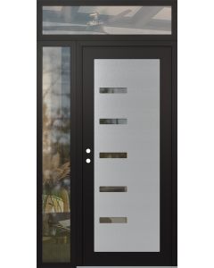 Diamond C8 52" x 96" black/black clear Glass Panel stainless steel RHI with Sidelite and Transom clear Glass
