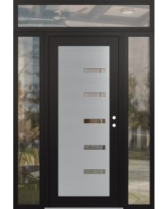 Diamond C8 64" x 96" black/black clear Glass Panel stainless steel LHI with 2 Sidelites and Transom clear Glass