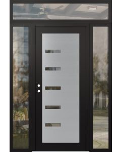 Diamond C8 64" x 96" black/black clear Glass Panel stainless steel RHI with 2 Sidelites and Transom clear Glass