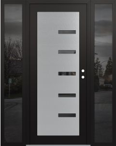 Diamond C8 68" x 80" black/black mirrored Glass Panel stainless steel LHI with 2 Sidelites mirrored Glass