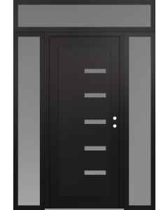 Diamond C8 60" x 96" black/white frosted Glass Panel black LHI with 2 Sidelites and Transom frosted Glass