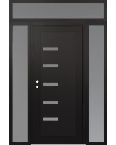 Diamond C8 60" x 96" black/white frosted Glass Panel black RHI with 2 Sidelites and Transom frosted Glass