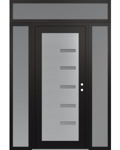 Diamond C8 60" x 96" black/white frosted Glass Panel stainless steel LHI with 2 Sidelites and Transom frosted Glass