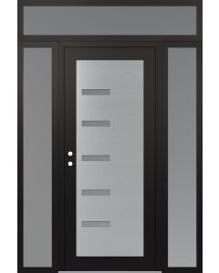 Diamond C8 60" x 96" black/white frosted Glass Panel stainless steel RHI with 2 Sidelites and Transom frosted Glass