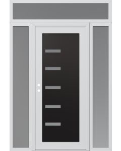 Diamond C8 68" x 96" white/white frosted Glass Panel black RHI with 2 Sidelites and Transom frosted Glass