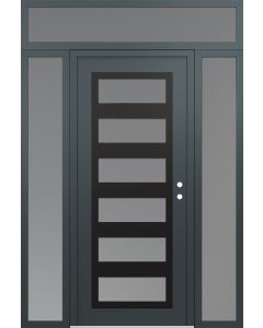 Diamond C9 60" x 96" anthracite/anthracite frosted Glass Panel black LHI with 2 Sidelites and Transom frosted Glass
