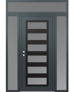Diamond C9 68" x 96" anthracite/anthracite frosted Glass Panel black RHI with 2 Sidelites and Transom frosted Glass