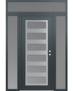 Diamond C9 68" x 96" anthracite/anthracite frosted Glass Panel stainless steel LHI with 2 Sidelites and Transom frosted Glass