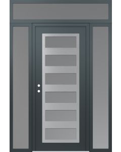 Diamond C9 68" x 96" anthracite/anthracite frosted Glass Panel stainless steel RHI with 2 Sidelites and Transom frosted Glass