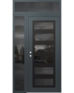 Diamond C9 50" x 96" anthracite/anthracite mirrored Glass Panel black RHI with Sidelite and Transom mirrored Glass