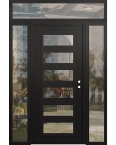 Diamond C9 60" x 96" black/black clear Glass Panel black LHI with 2 Sidelites and Transom clear Glass
