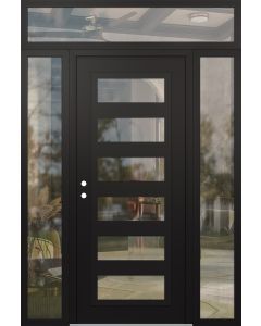 Diamond C9 60" x 96" black/black clear Glass Panel black RHI with 2 Sidelites and Transom clear Glass