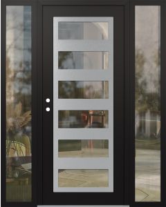 Diamond C9 64" x 80" black/black clear Glass Panel stainless steel RHI with 2 Sidelites clear Glass