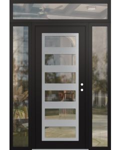 Diamond C9 60" x 96" black/black clear Glass Panel stainless steel LHI with 2 Sidelites and Transom clear Glass